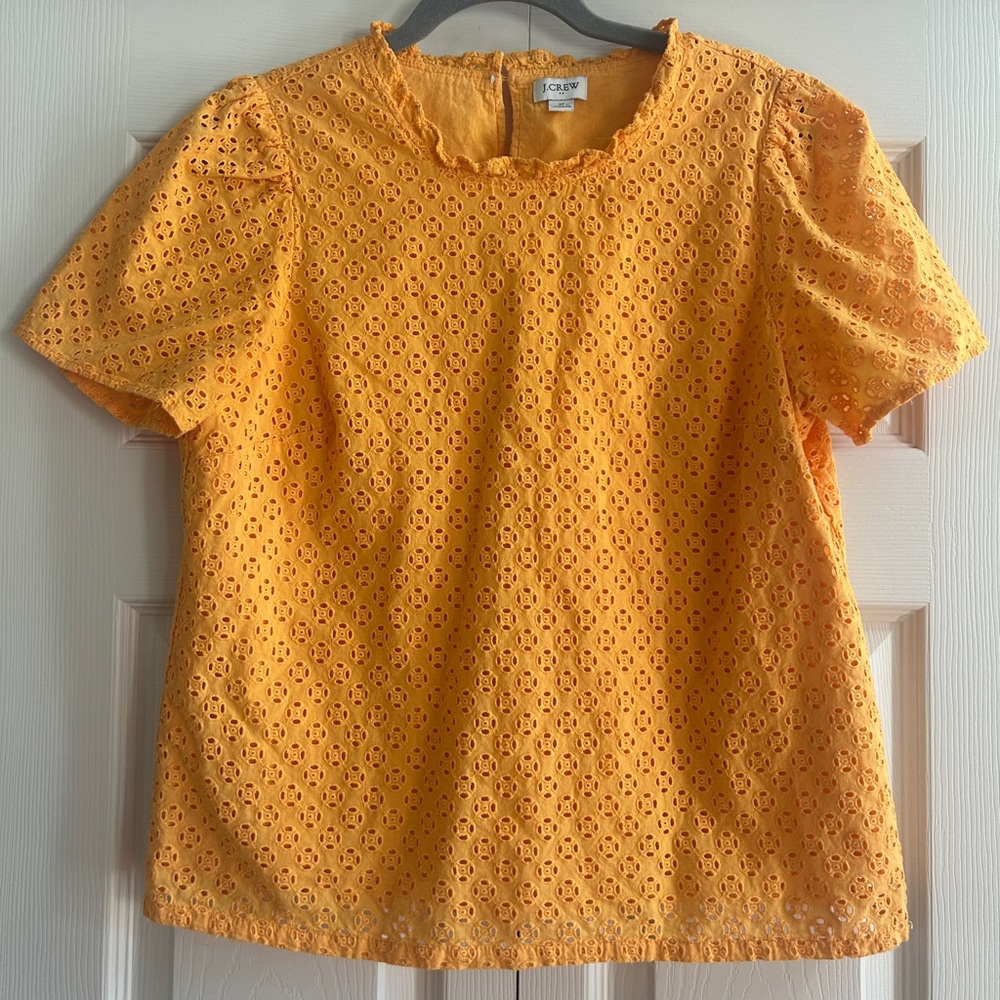 J. Crew Blouse Women’s Size M Marigold Orange Embroidered Eyelet Short Sleeve